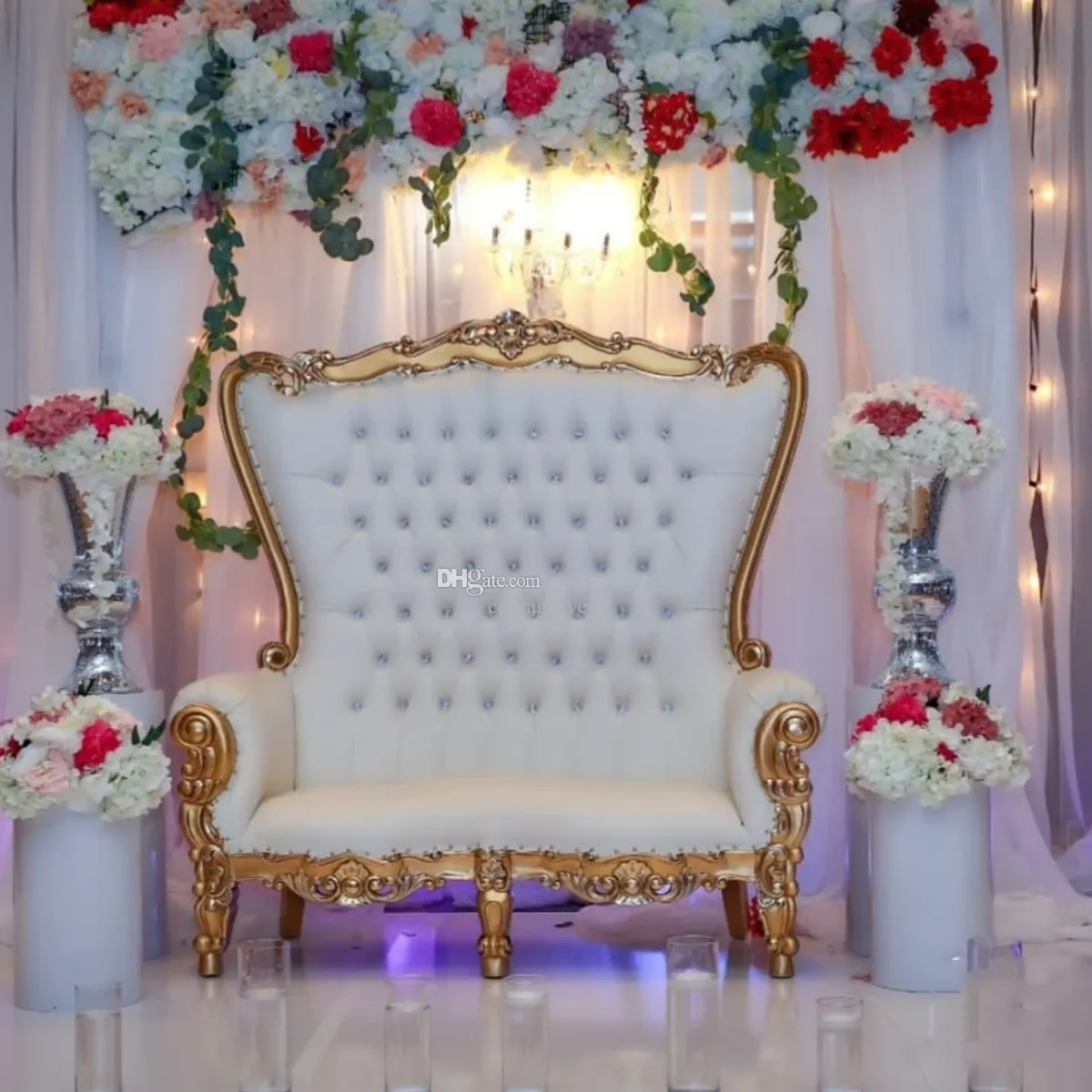 Wedding Event Top Sale Royal Sofa Wholesale Bride and Bridegroom Chair Luxury Wedding Gold Chair Furniture Supplier 205