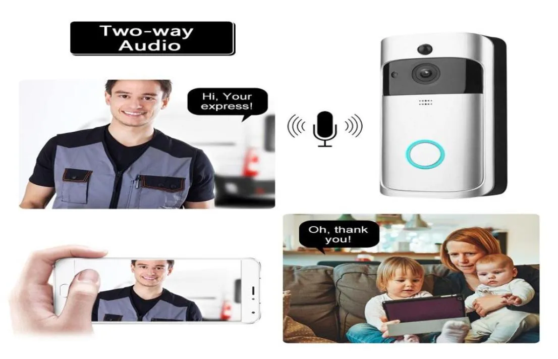 Smart WiFi Videocitofono Campanello Citofono visivo Visione notturna IP Eye Campanello per porte Telefono per porte Telecamera di sicurezza domestica senza fili 720P4741718