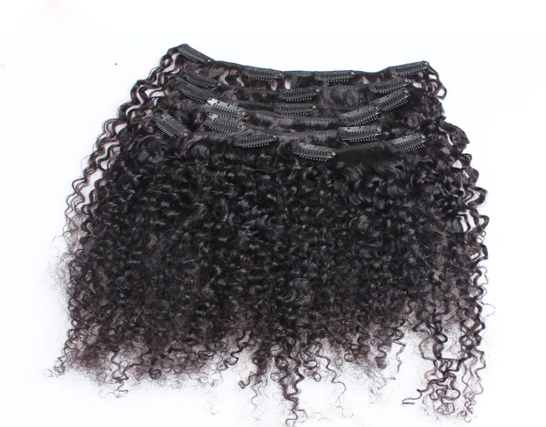 Kinky krullende clip in hair extensions Afro-Amerikaanse clip in human hair extensions 100g Mongoolse afro kinky krullende clip ins