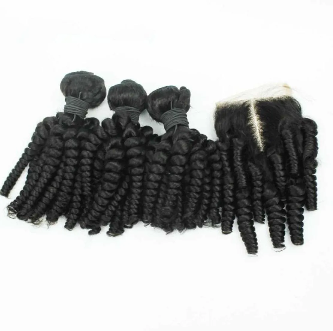 Tante péruvienne Funmi cheveux humains avec 44 fermeture en dentelle boucles romantiques Funmi cheveux 3 paquets avec fermeture 4PcsLot cheveux péruviens avec C4385090