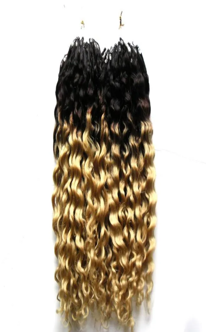 T1B613 Blond Kinky Curly Micro Loop Human Hair Hair Extensy 200s Ombre Micro Loop Pierścień Hair Extensons 200G Curly Micro Bead Hair E9903289