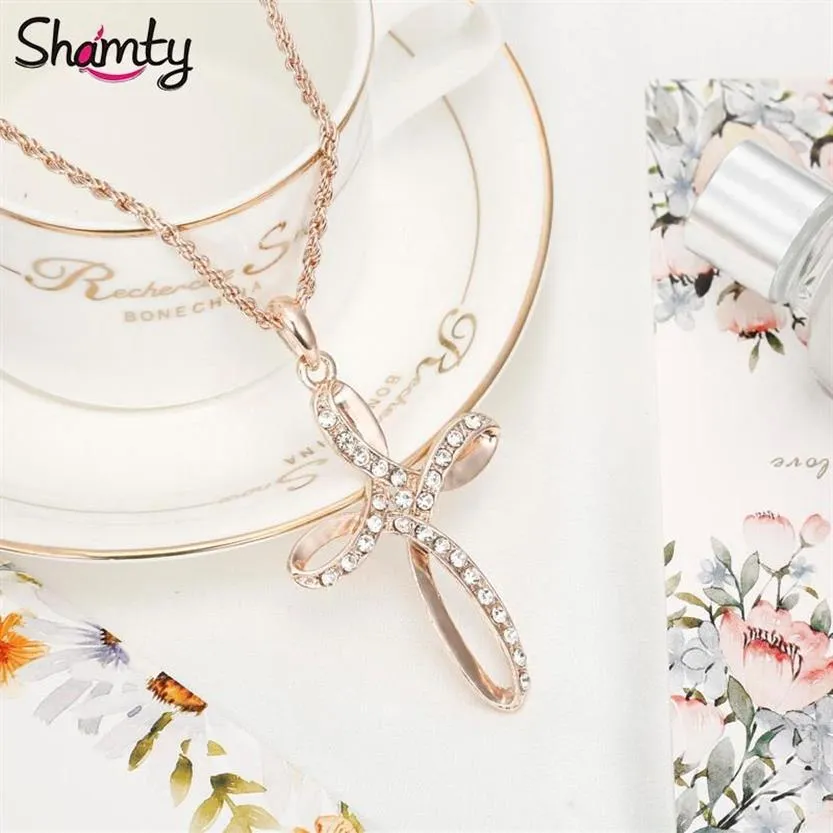 Shamty – collier avec pendentif croix en verre, couleur or Rose, bijoux à la mode ukrainienne, cadeau 259l