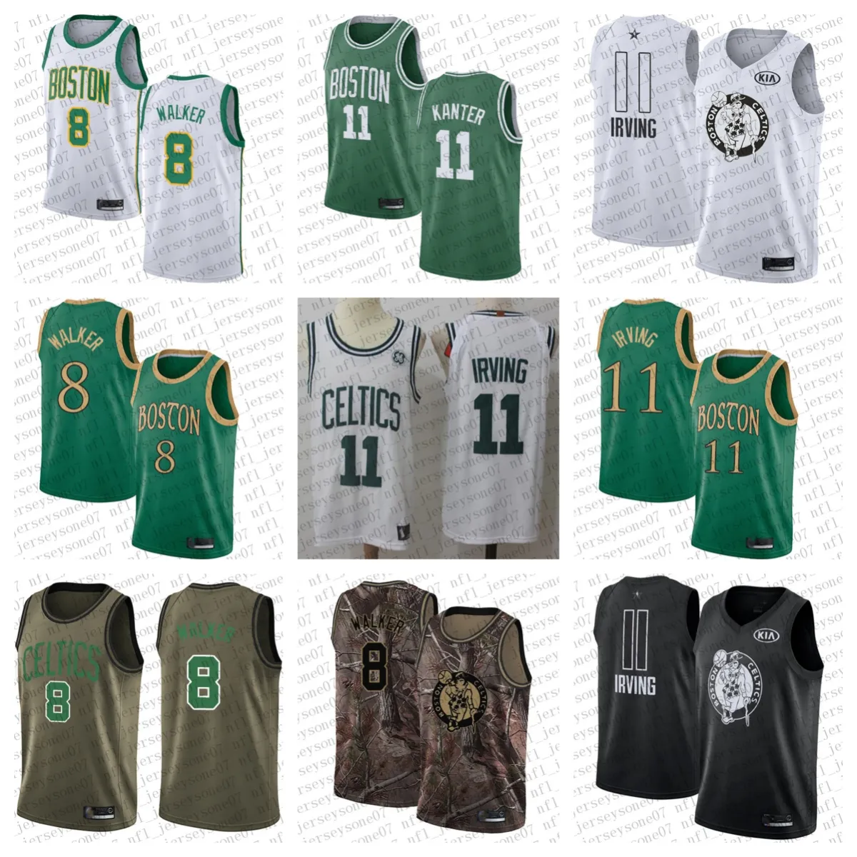 Benutzerdefinierte Herren Damen Jugend Kinder Boston „Celtics“ 8 Kemba Walker 11 Enes Kanter Camo schwarz blau weiß Basketball Throwback Jersey