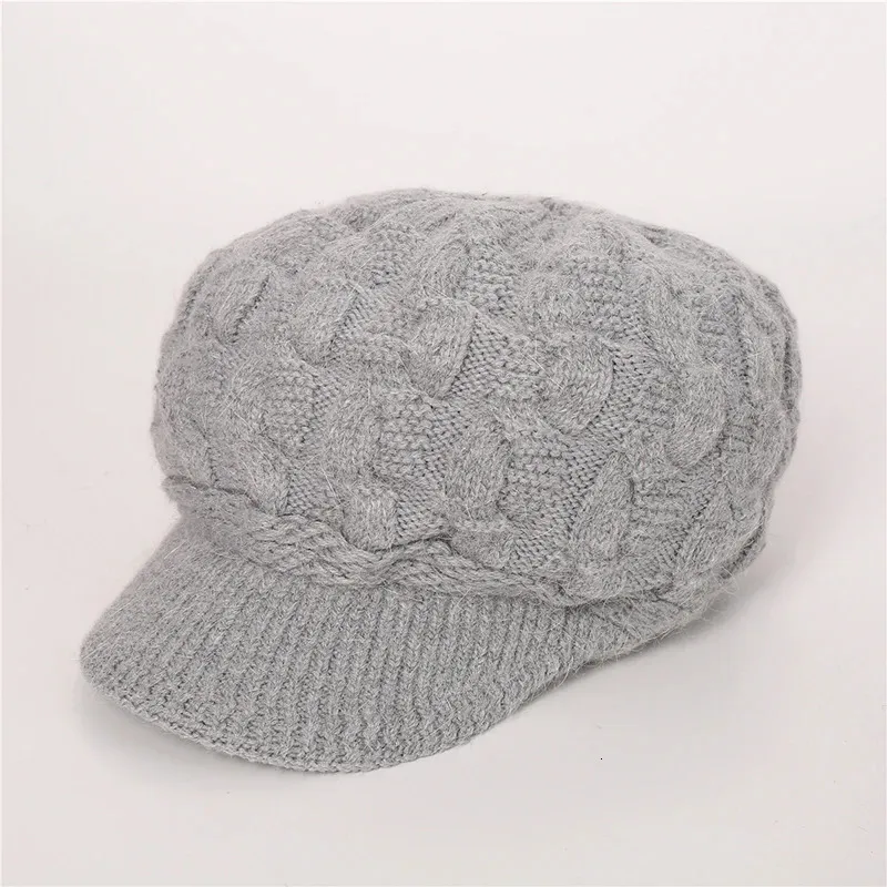 Dames Winter Effen Acryl Twist Bloem Gebreide Warme Muts Vrouwelijk Konijnenhaar Plus Fluwelen Pluche ThickenKnit Baseball Cap Rand R19 231229