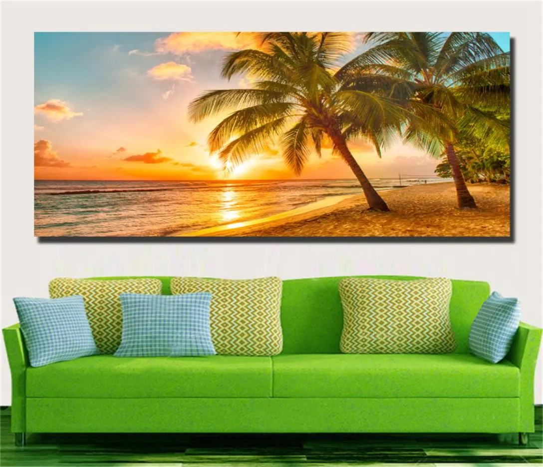Large art prints Home Decor Canvas Painting Wall Art Beautiful Yellow Beach Wall Pictures for Living Room No Framed 1139908962