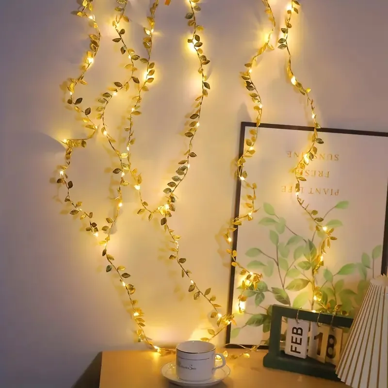 1pc 78,74 inch 20led simulatie gouden blad decoratie lichtslingers, verjaardagsfeestje ramadan kerstfestival decoratie lichtslingers