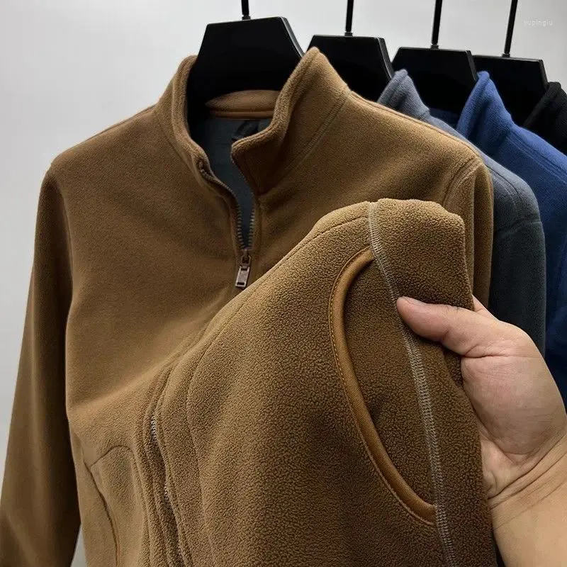 Sudaderas con Capucha para Hombre Sudadera De Gama Alta Cárdigan De Lana Polar Color Sólido Casual Terciopelo De Invierno Engrosado Chaqueta Cálida De Moda Chic