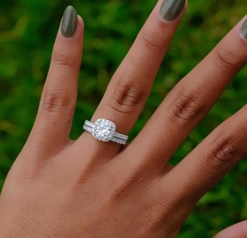 Zestaw klasycznego luksusowego pierścionka zaręczynowego dla kobiet srebrna Pierścionek Ślubna miłośnik nowożeńcy BINDRUE BINEGRY Q070897962563787406