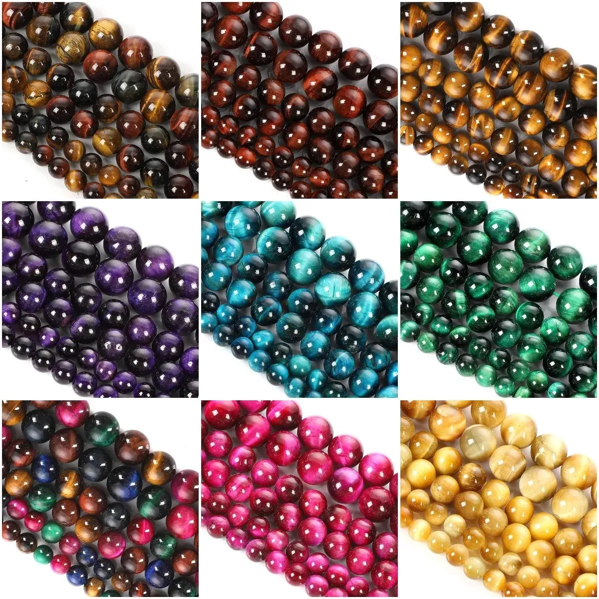 Perles Perles en pierre naturelle Multicolor Tiger Eye Loose Spacer Perles pour faire des bracelets Bijoux ACCESSOIRES DIY Pick Taille 4/6/8/10 / 12mm