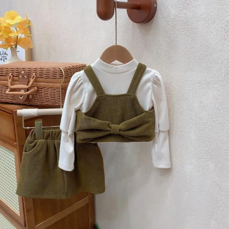 Set di abbigliamento Bambini Primavera Autunno Ragazze Alla moda coreano Fiocco con nodo Personalità casual Colletto rotondo rotondo