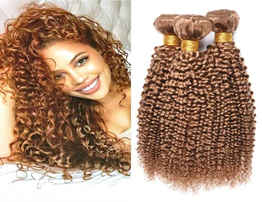 Brazilian Honey Blonde Human Hair 3 Bundles Kinky Curly Malaysian Peruvian 27 Pure Color Curly Virgin Human Hair Weave Extensions1655670