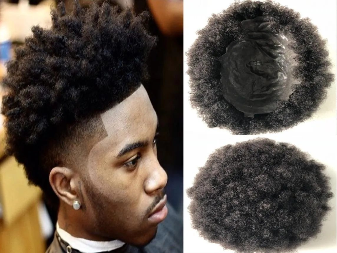 Pele fina completa afro toupee mais vendido malaio substituição de cabelo humano afro kinky curl unidade do plutônio para homens negros entrega expressa rápida 7741630