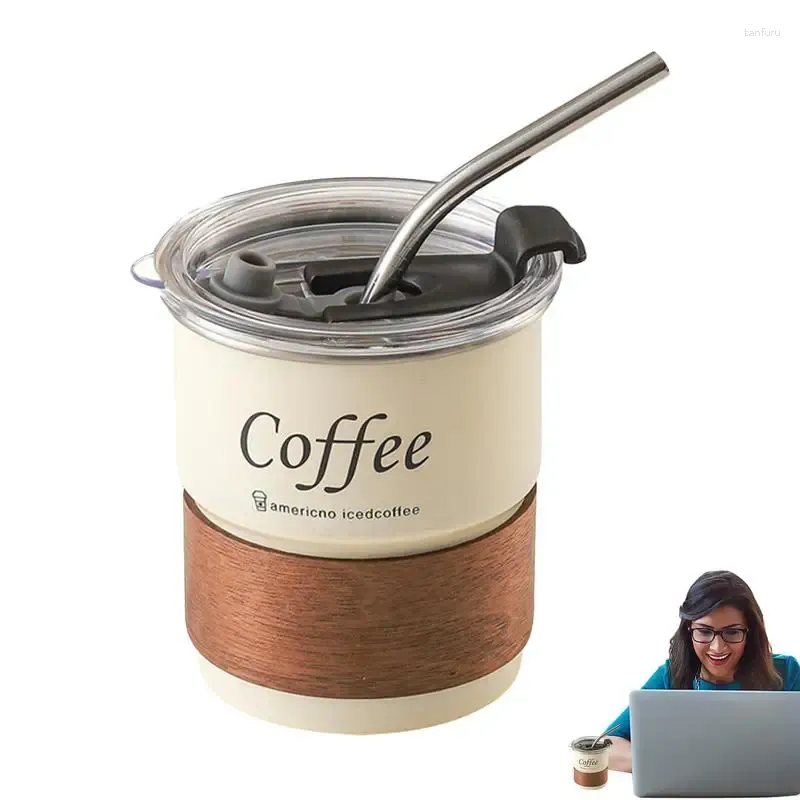 Bicchieri Bicchiere da viaggio con cannuccia Tazza in acciaio inossidabile da 300 ml per bevande al caffè e bevande fredde Salvaspazio Tè Al Cacao