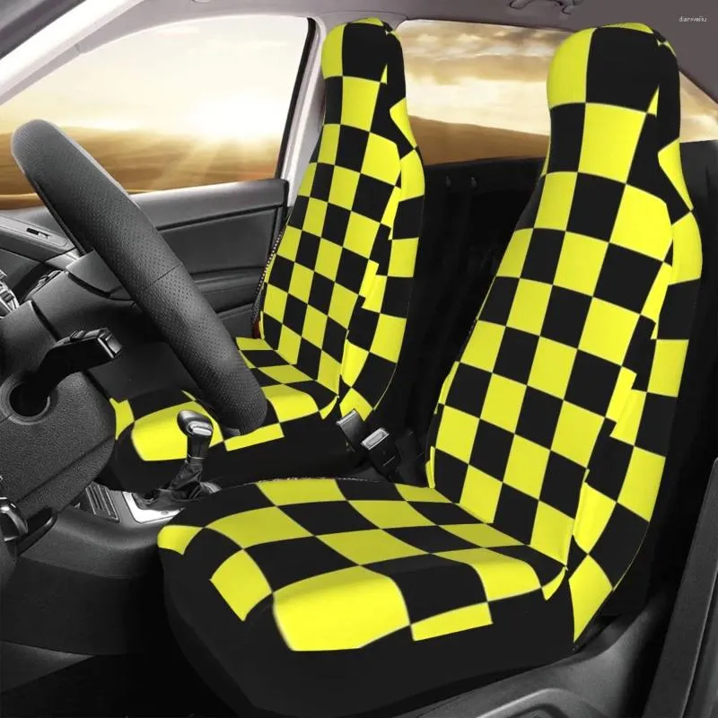 Чехлы на автомобильные сиденья черный и желтый клетчатый чехол с индивидуальным принтом, универсальная передняя защита, аксессуары, набор подушек