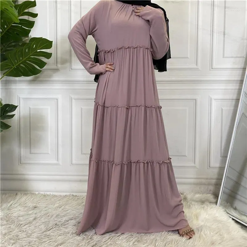 Roupas étnicas Chiffon Muçulmano Abaya Mulheres Cor Sólida Long Maxi Vestido Turquia Vestido Islam Árabe Dubai Robe Cinto Festa Femme Jalabiya