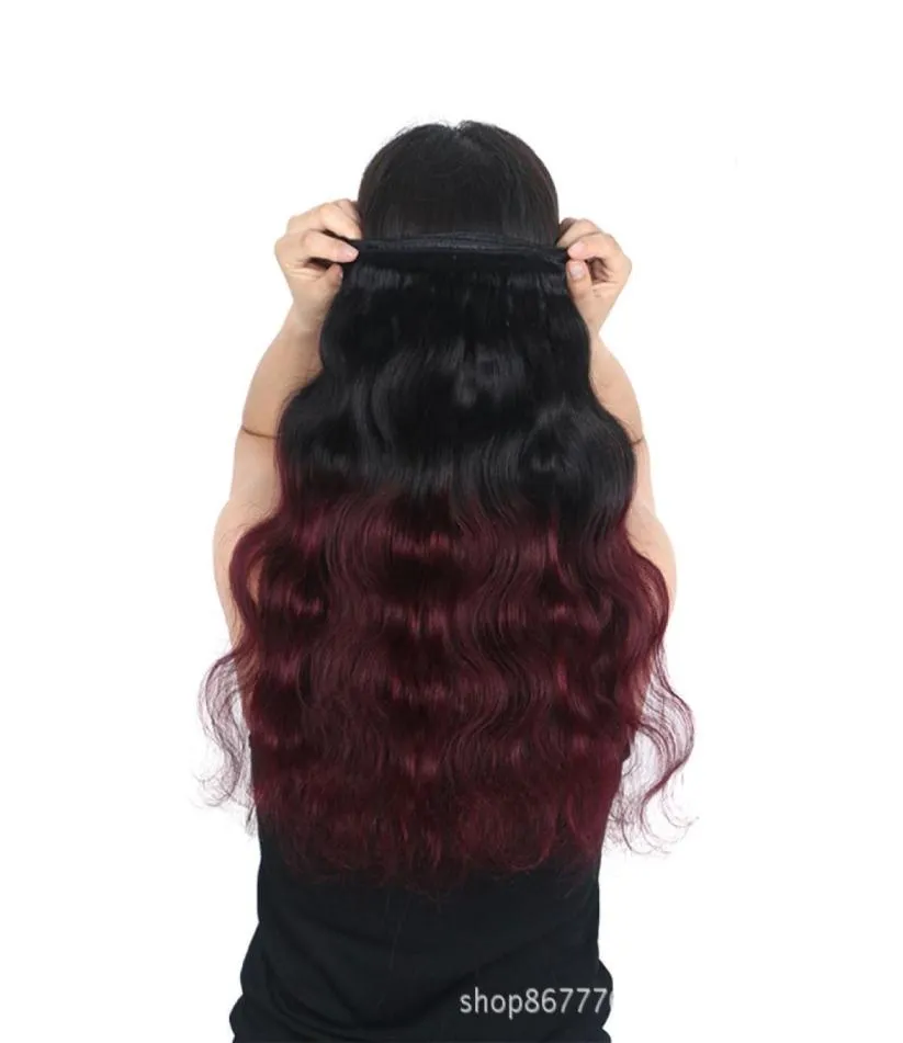 Blackburgundy Two Tine Ombre 1B99J Body Wave 3 Bundles Hair Extensions 8a Brazilian Virgin Hair Hair Weaves 100GPCS 1221410127