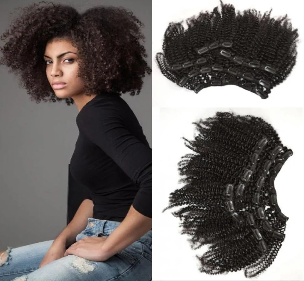 1B Afro Kinky Curly Clip i hårförlängningar 100 Human Hair Virgin Clip i lockigt mänskligt hår Geasy1352168