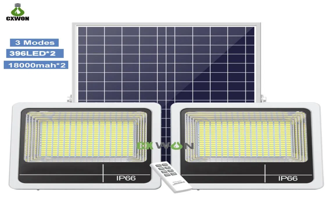 Solar Flood Light LED Double Head Wall Lamps 60W 90W 160W 200W 280W 350W utomhusvattentäta strålkastare för Courtyard Garden Street6928244