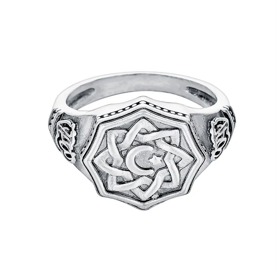 Vintage Crescent Star Signet Ring voor mannen moslim religieuze Arabische antieke Ring272h