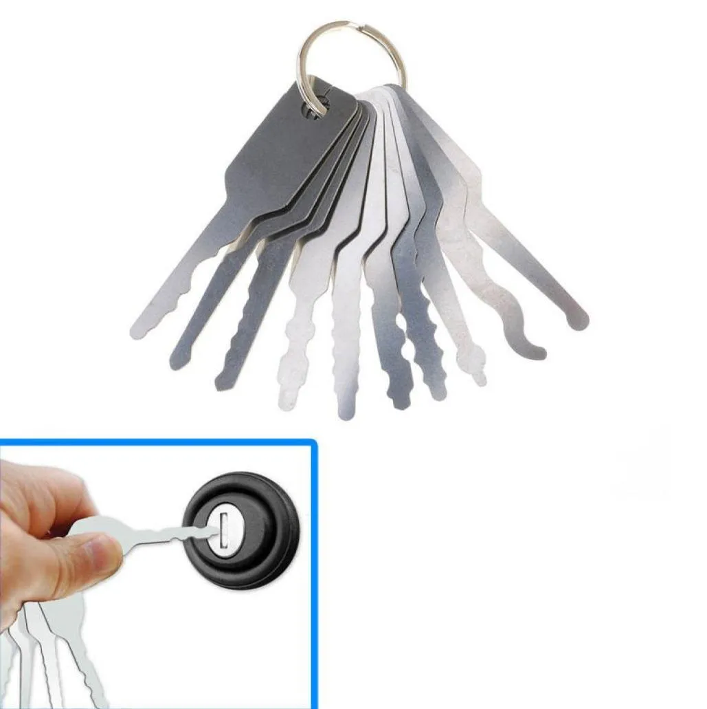 10pcs Jiggler Keys Lock Pick set For Double Sided Lock Pick Tools Car locks Opening Tool Kit Auto Locksmith Tool3790619