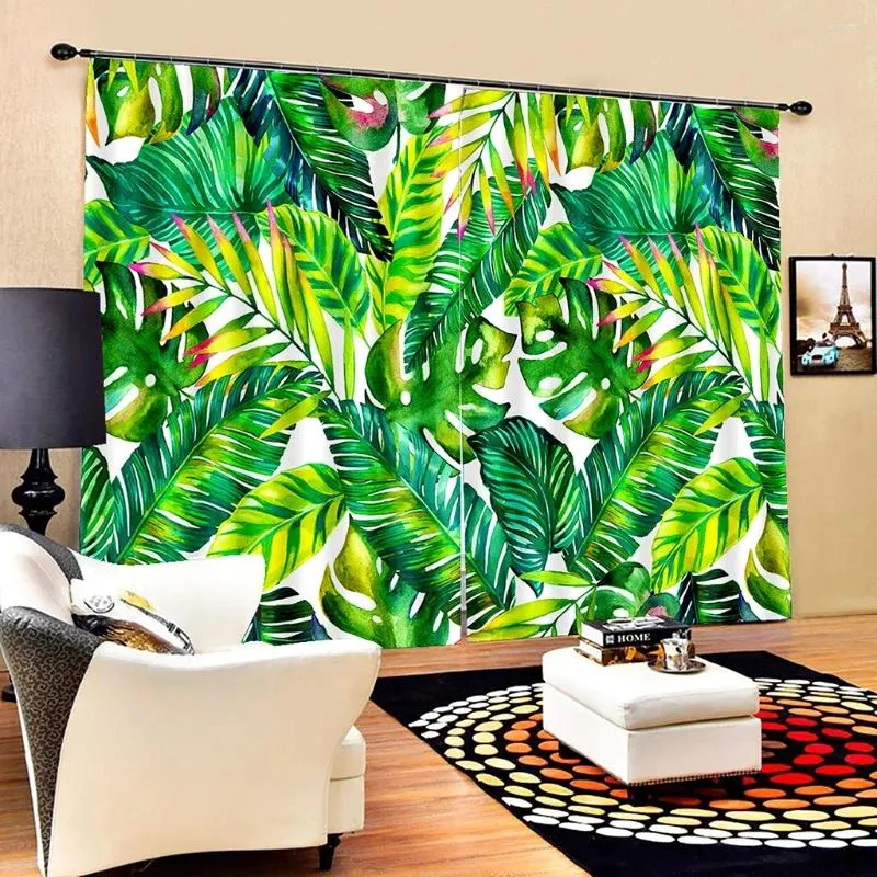 Tenda Elegante Foglia di Banana Pianta Tropicale Eucalipto Due Drappeggi Tende per Finestra Sottili per Soggiorno Arredamento Camera da Letto Shippig Gratuito 2 Pezzi