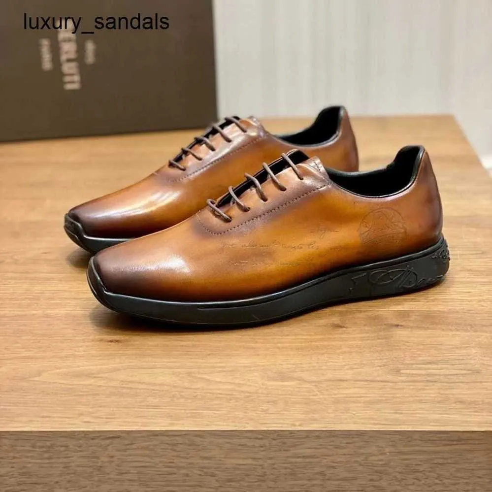 Berluti sapatos masculinos de couro formal berlut novos homens metro olita oxford scritto padrão vestido polido à mão rj op90