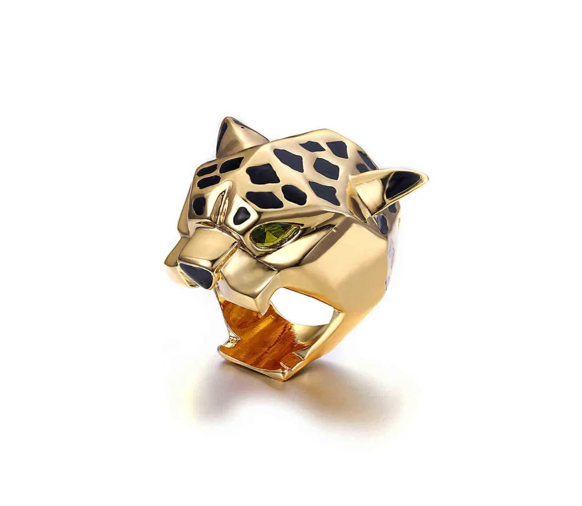 Leopard Panter Pierścień Kobiety mężczyźni unisex anilos hombre femme bague koktajl emalia goth złoto platowane Boże Narodzenie 3304115