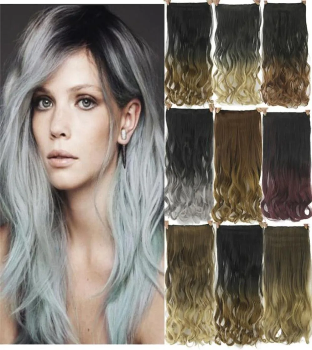 24 inches Clip on Synthetic Hair Extensions Weft 120g in 8 Colors Simulation Human Hairs Bundles FL0144694025