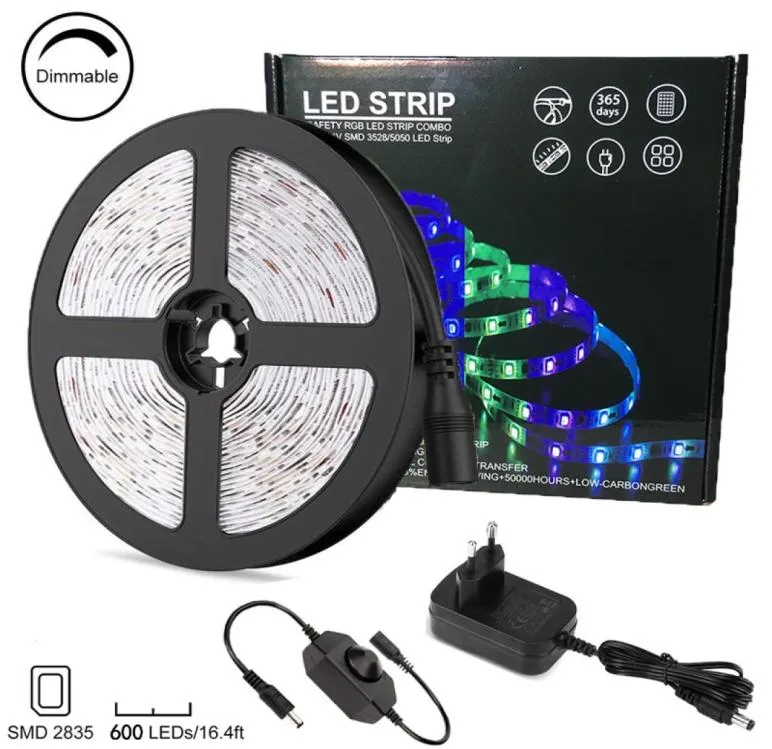 164ft 5M LED Strip Lights 600LEDs 2835 Dimmable Tape Light with Power Adapter for Home Kitchen Under Cabinet Bedroom Daylight8145622