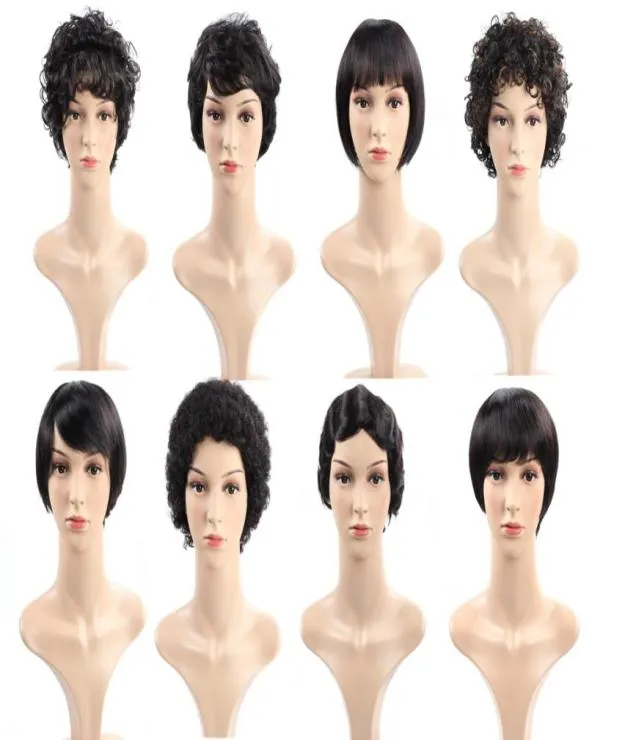 Ishow prosta peruka Brazylijska dziewicze włosy Kinky Curly Wave ludzkie włosy peruki 8 cali Brak koronkowej peruki dla kobiet w każdym wieku naturalny bla1149193