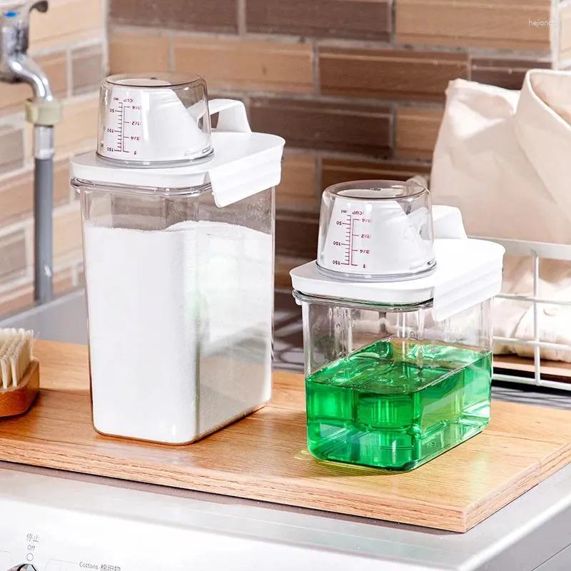 Aufbewahrungsflaschen, Waschmittelbox, transparenter Waschpulverbehälter mit Messbecher, luftdichte Mehrzweckflasche, Müsliglas