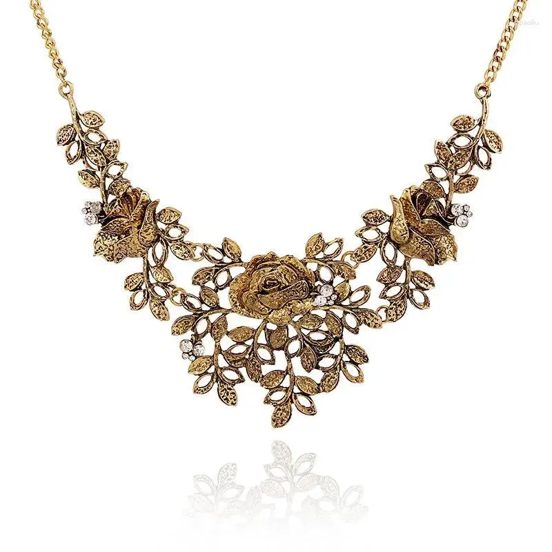 Colliers pendents Colliers Bronze Rich Flower Choker Collier Femmes Bijoux de mode Bib Luxur