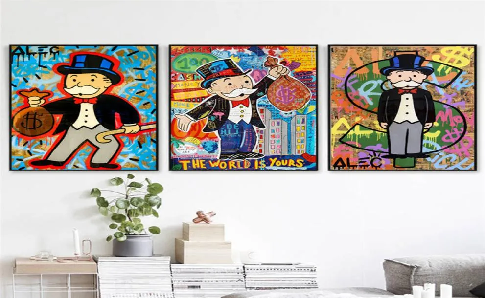 Alec Graffiti Monopoly Millionaire Money Street Art Canvas Painting Posters and Prints Modern Wall Art Pictures for Home Decor2576612