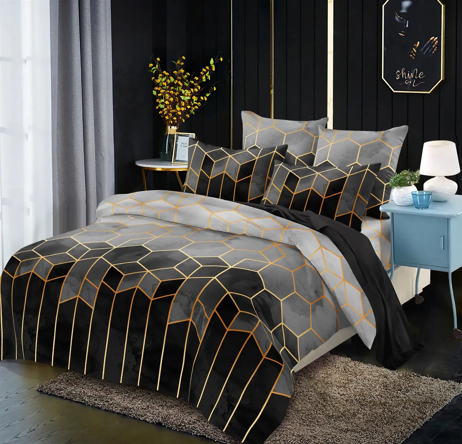 Line Geometric Rorney Quilt Cover Kit Duvet Cover Set Nordic Single Double Bed Linen Bedding Sets Luxury Twin Queen King 231229