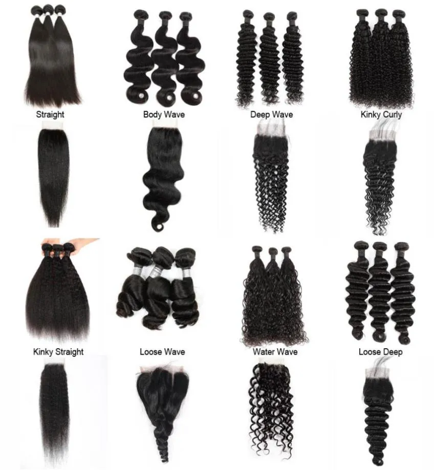 30 inch Braziliaanse Maagdelijke Haarbundels Met Vetersluiting Yaki Straight Losse Diepe Kinky Krullend Water Body Wave Weave Bundel met 4x4 9577622