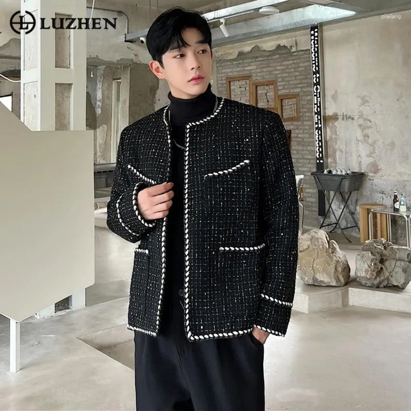 Mäns jackor Luzhen Autumn Jacket Winter Trend Collarless Tweed Cardigan Fashion Korean Style Elgance Coat Personaliserad 2024 383092