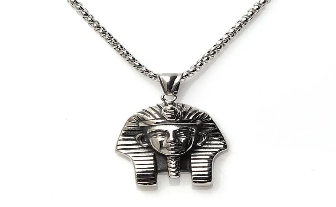 Fashion Hiphop Necklace Men039s Egyptian Pharaoh Pendant Titanium Steel Personality Necklaces5121997