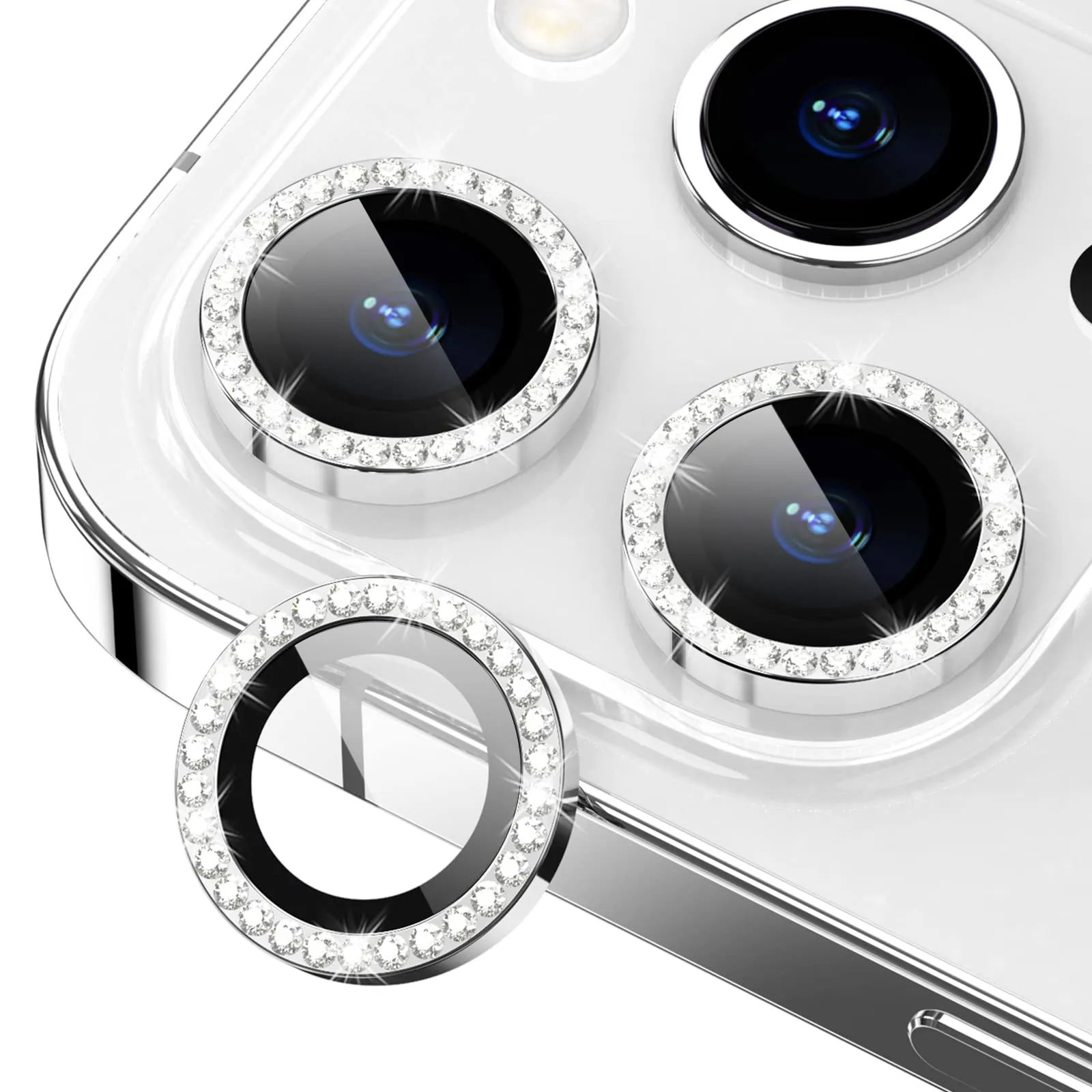 iPhone 15 Pro/iPhone 15 Pro Max Camera Lens Protector Bling 9H Hårdhet Scratch Proof Metal Individion Diamond Ring Protector, Stylish Accessoarer, Case Friendly