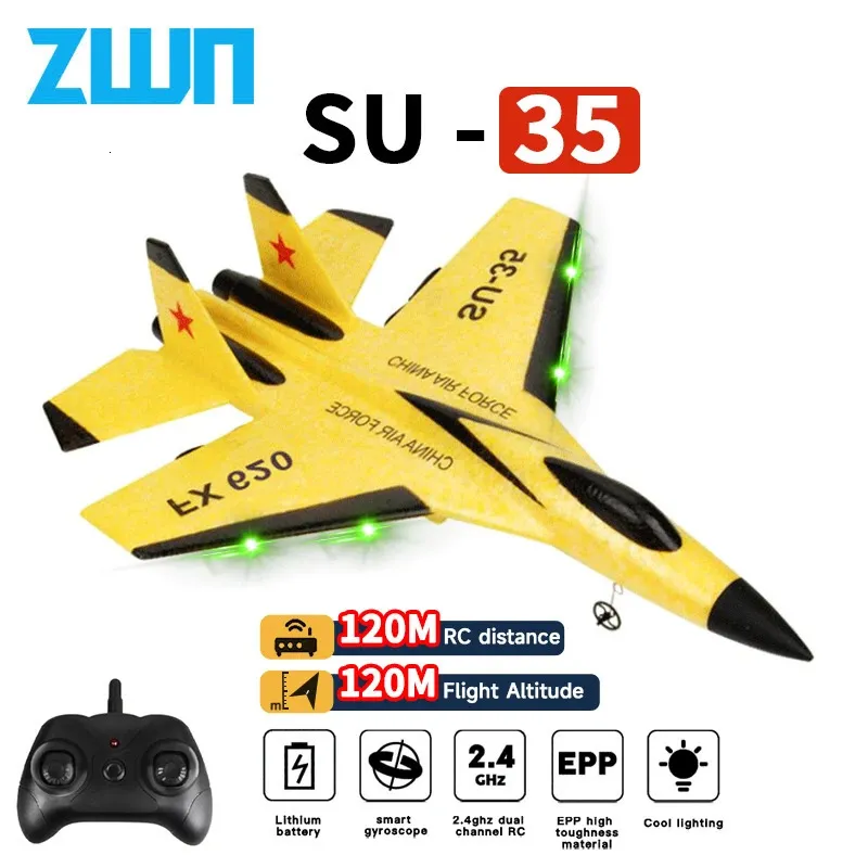 RC Plane SU35 2.4G med LED -lampor Flygplan Remote Control Flying Model Glider Airplane SU57 EPP Foam Toys for Children Gifts 240116