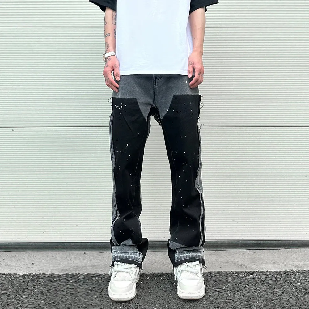 パンツ unknown zip black flare denim pant y2k Ethbox Y2K Jeans Gothic Multi Pocket Loose Wide Leg Workwear