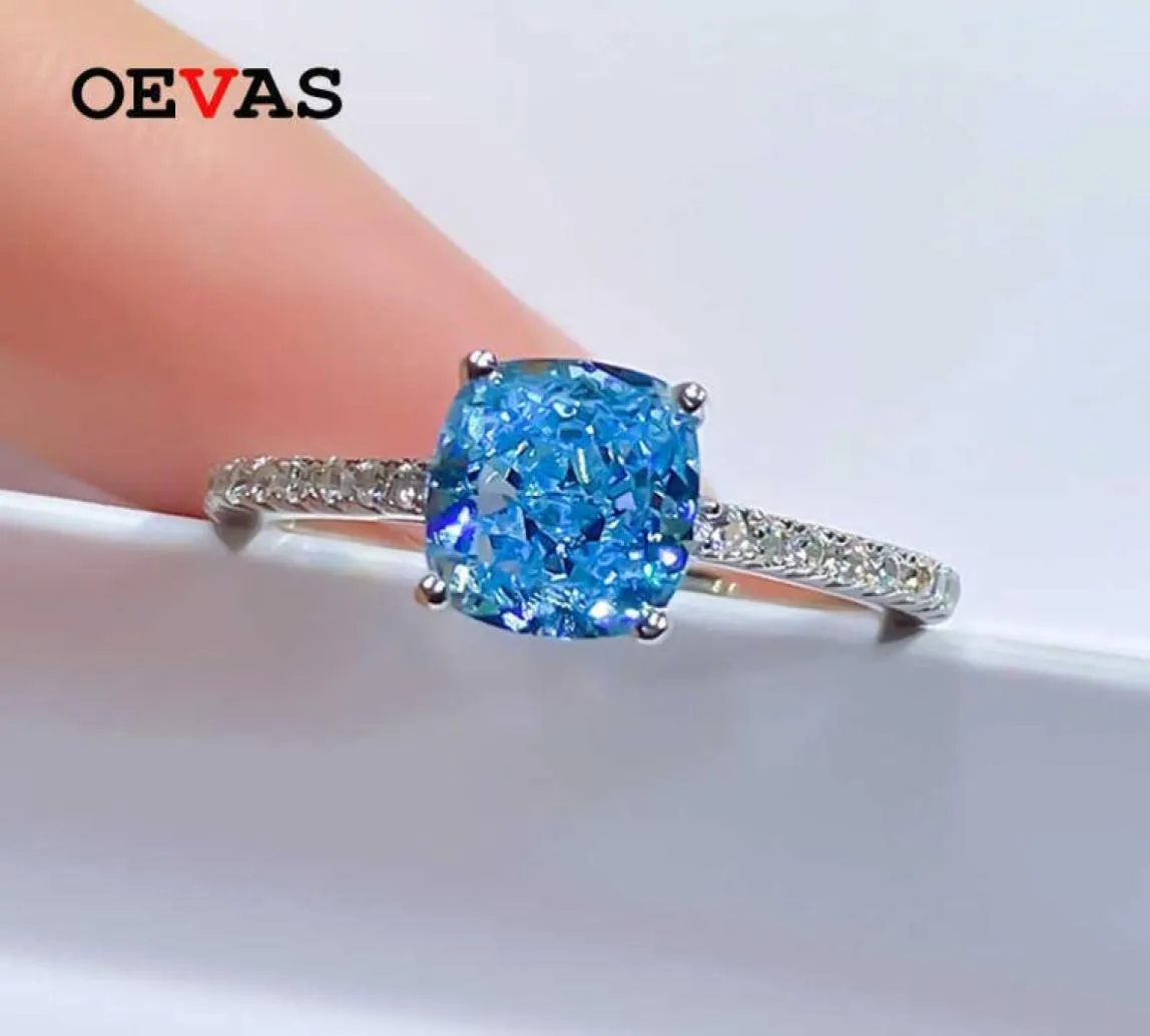 Oevas 100 925 prata esterlina 6575mm aquamarine anéis de casamento para mulheres espumante alto carbono diamante festa jóias finas3358323