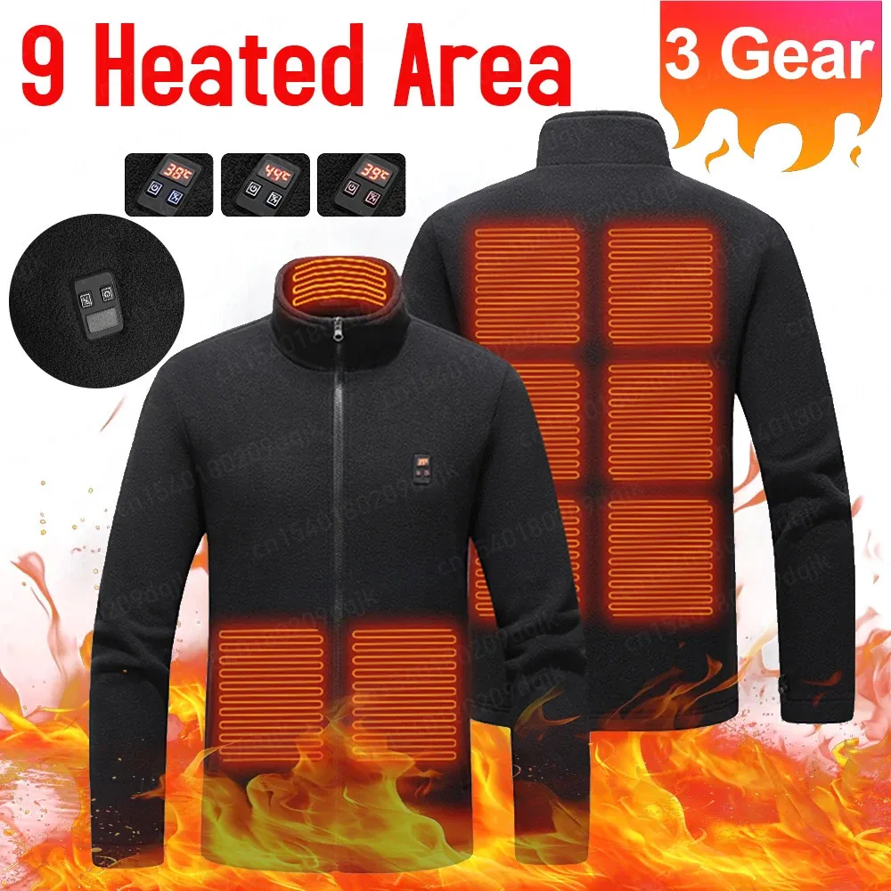 9 Areas Men Heated Jacket USB Winter Outdoor Electric Heating Jackets Warm Sprots Thermal Coat Heatable Cotton Jacket 231229