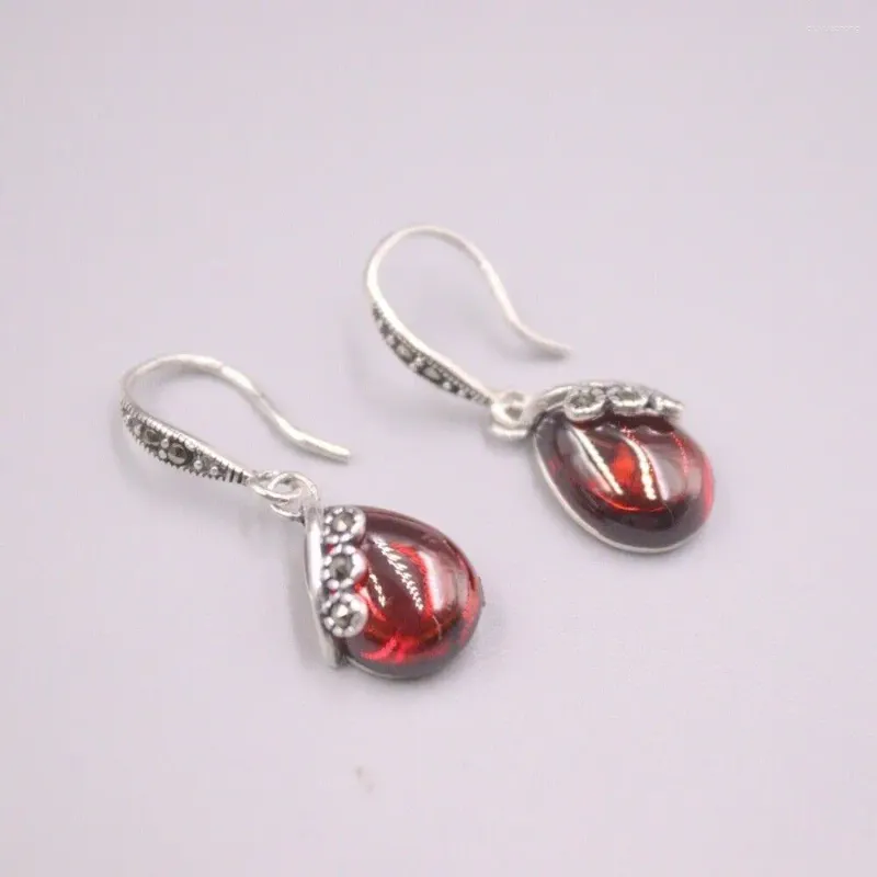 Brincos pendurados Pure S925 Sterling Silver Red Garnet Mulheres Water Drop Zircon