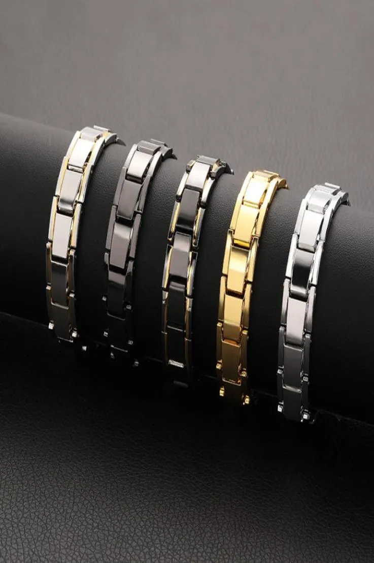 Bracelet magnétique de Tennis pour hommes européens et américains, thérapie magnétique, hématite, acier titane, amovible 8364594