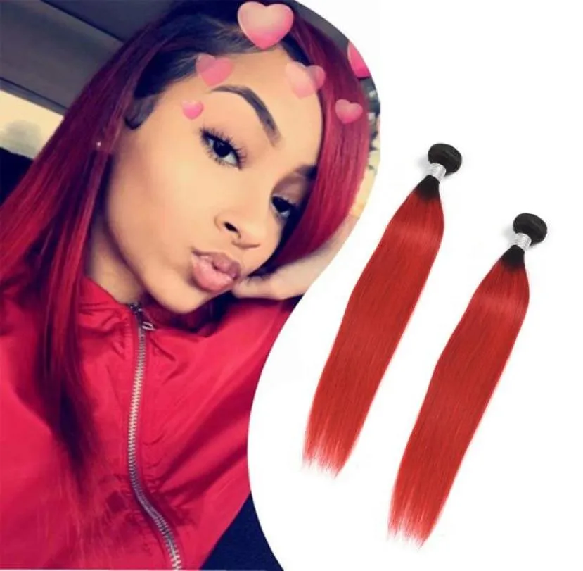 Brazilian Virgin Hair 1B Red Ombre Human Hair Extensions 1028inch 1Bred Straight 2 Bundles Whole7632519