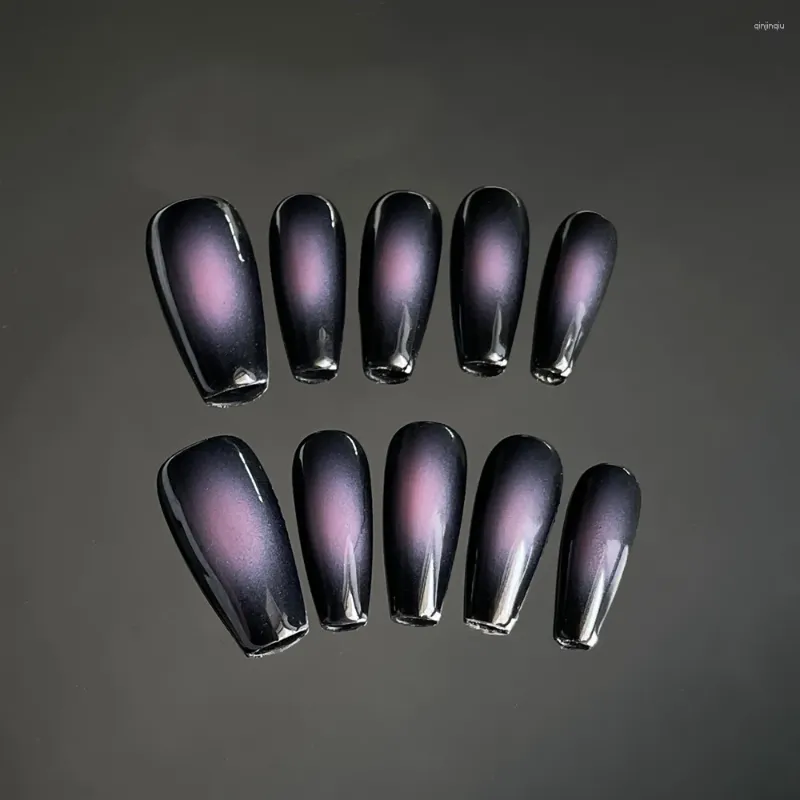 False Nails Handmade Black Press On Long Y2k Korean Design Reusbale Adhesive Artifical Acrylic Full Cover Nail Tips