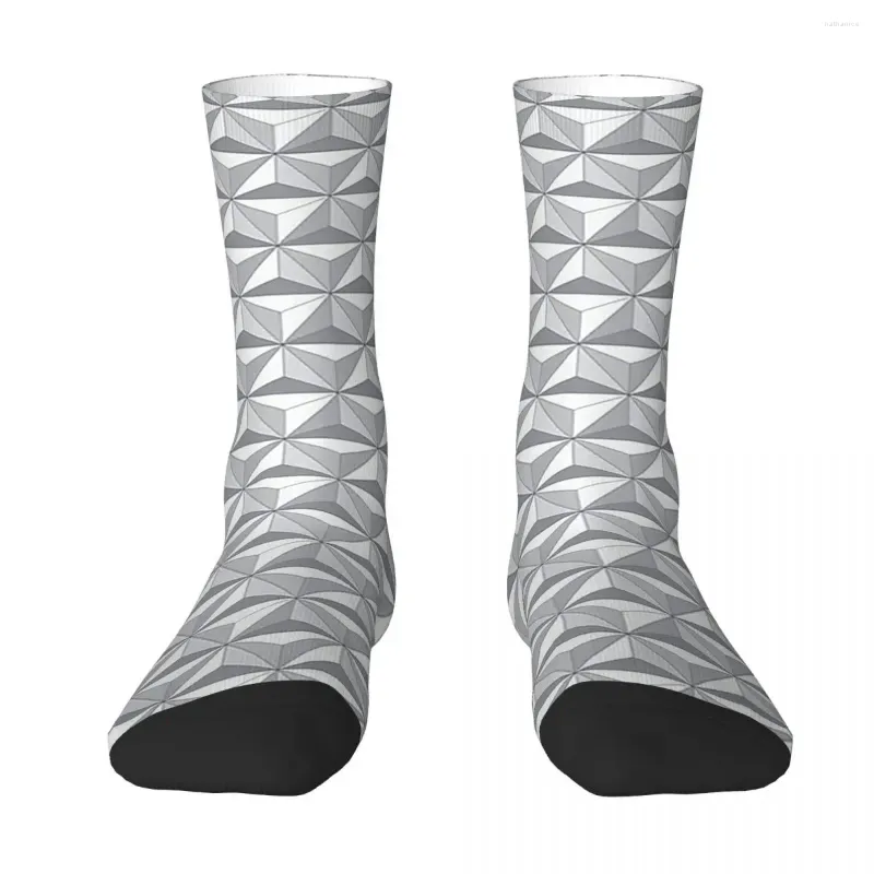 Men's Socks All Seasons Crew Stockings Geodesic Sphere Greyscale - Dark Harajuku Hip Hop Long Accessories For Men Women Gifts