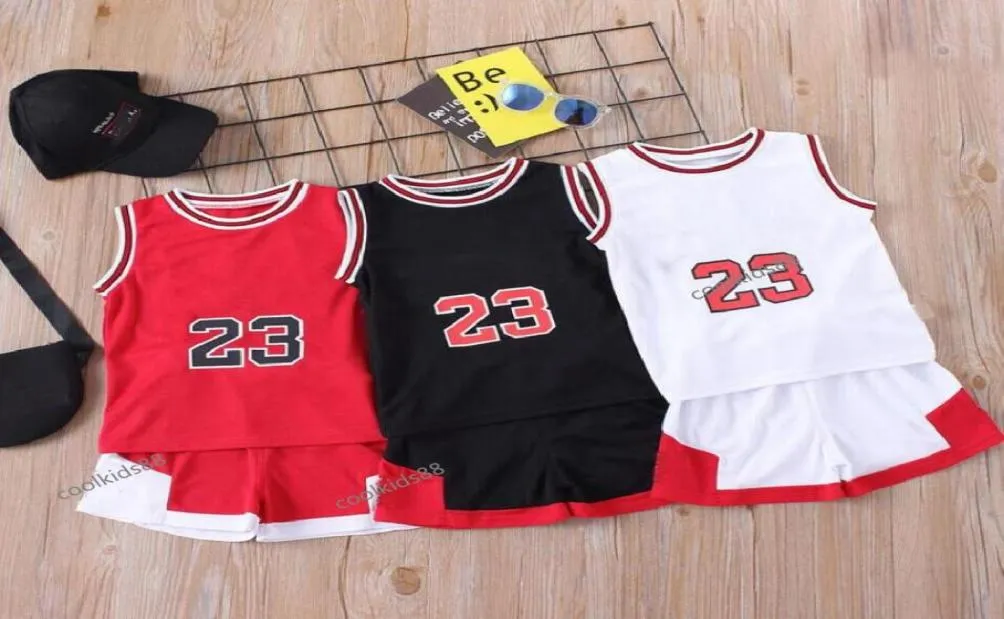 Meninos meninas esportes roupas de basquete terno verão bebê crianças039s moda lazer letras sem mangas bebê colete tshirt 2 pçs 1608707