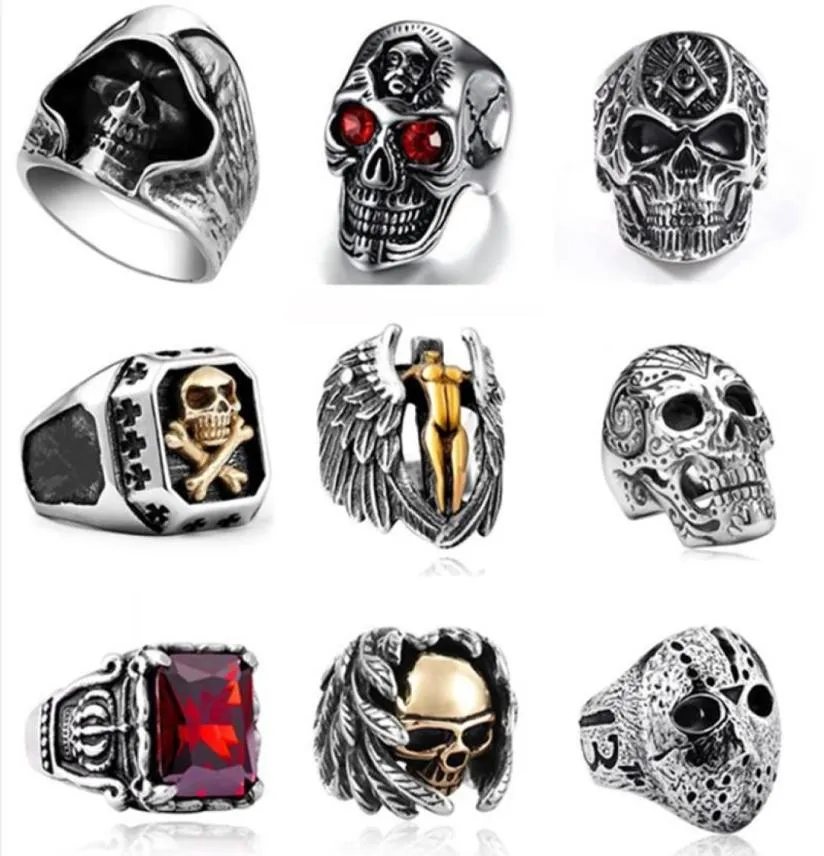 Gotiska punk män rostfritt stål ring vintage hip hop skalle ringar för män steampunk smycken tillbehör9179335