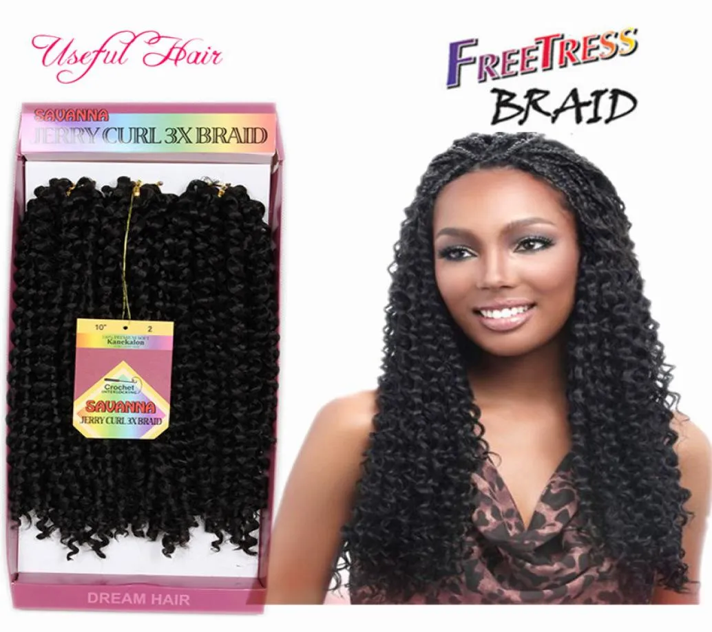 Bohemian Crochet Afro Kinky Curly Braids 3pcspack Savana Hair Jerry Curly 10 -calowe syntetyczne warkocze włosy Water WA6389747